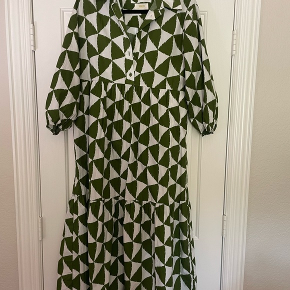 Maeve Olive and White Abstract Dress - Picture 1 of 4